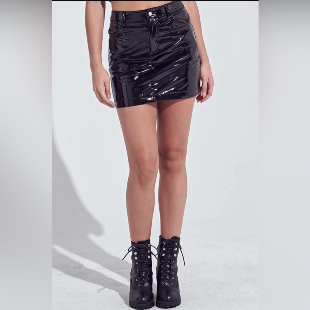 Patent leather mini skirt